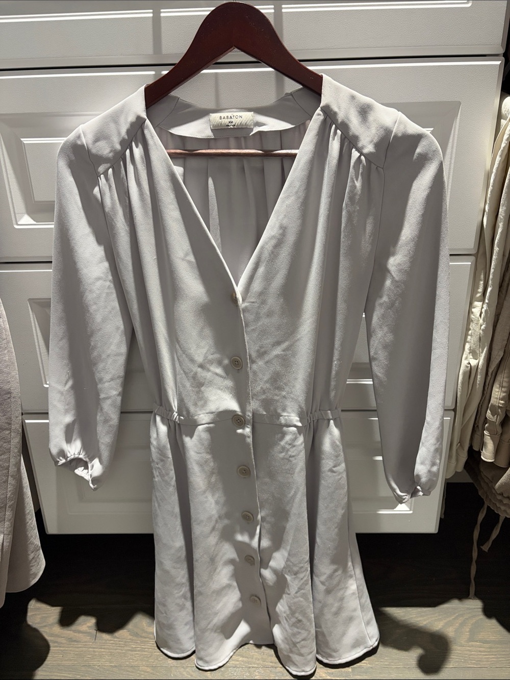 Babaton Soft Light Gray Button-Front Dress